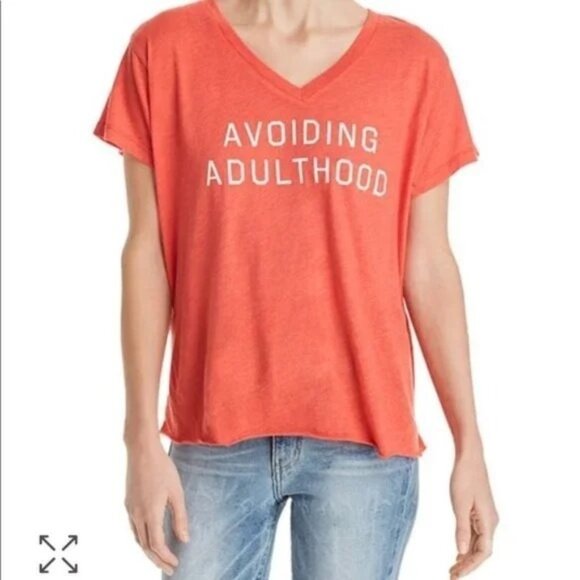 Wildfox Avoiding Adulting Orange V-Neck T-shirt - Picture 1 of 7